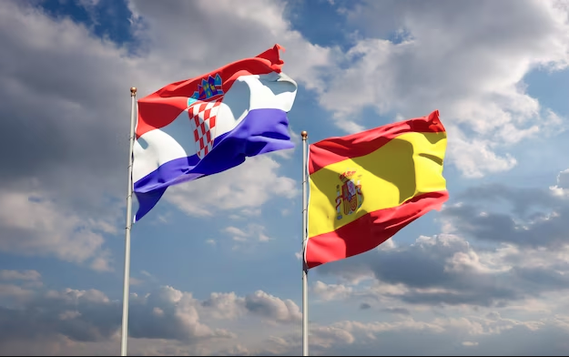 Flags of Spain and Croatia